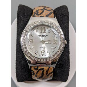 POV Crystal Accent Brown Cheetah Animal Print Womens Hinge Cuff Watch 6 in